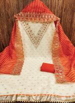 Chanderi Orange Festival Wear Codding Work Dress Material